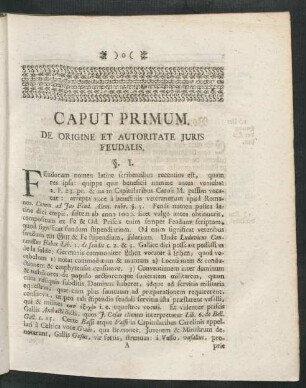 Caput Primum. De Origine Et Autoritate Iuris Feudalis.