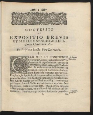 Confessio Et Expositio Brevis Et Simplex Syncherae Religionis Christianae, &c.