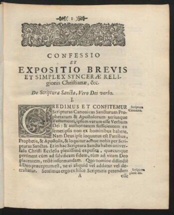 Confessio Et Expositio Brevis Et Simplex Syncherae Religionis Christianae, &c.