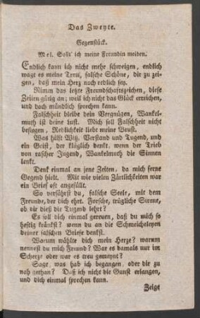 Das Zweyte. Gegenstück. Mel. Sollt' ich meine Freundin meiden.
