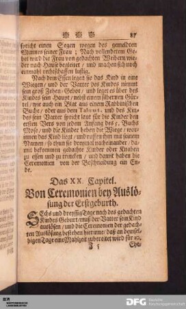 Das XX. Capitel. Von Ceremonien bey Auslösung der Erstgeburth.