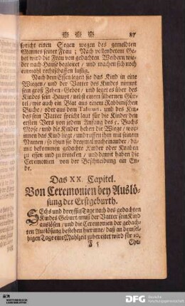 Das XX. Capitel. Von Ceremonien bey Auslösung der Erstgeburth.