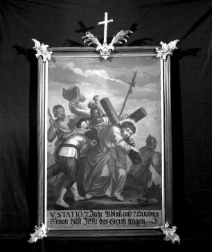 Vierzehn Kreuzwegbilder — Station 5: Simon von Kyrene hilft Christus beim Tragen des Kreuzes