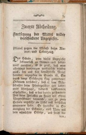 Zweyte Abtheilung. Fortsetzung der Mittel wider verschiedene Ungeziefer.