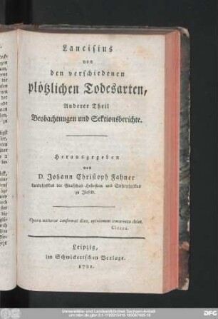 Anderer Theil: Beobachtungen und Sektionsberichte