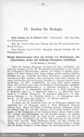 Einige Bemerkungen über die Arbeit von Wallengren, die Linnéischen Arten der Gattung Phryganea betreffend