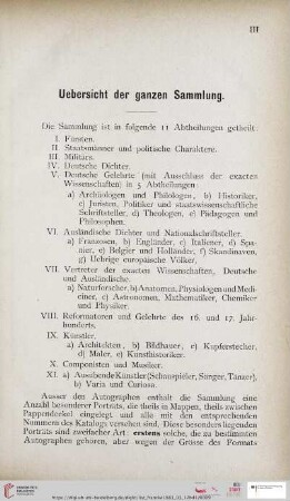 Uebersicht der ganzen Sammlung