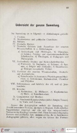 Uebersicht der ganzen Sammlung
