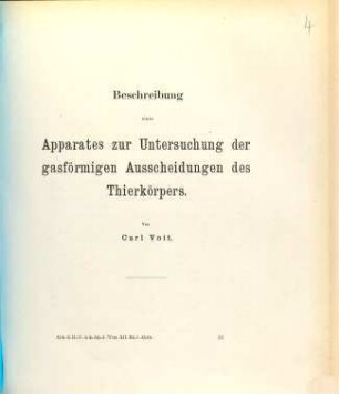 Beschreibung eines Apparates zur Untersuchung der gasförmigen Ausscheidungen des Thierkörpers