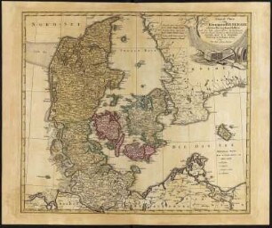 Karte von Dänemark, 1:970 000, Kupferstich, 1789. - Aus: Atlas mapparum geographicarum generalium & specialium Centum Foliis compositum et quotidianis usibus accommodatum - Norimbergae, 1791