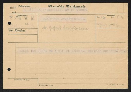 Brief von Hans von Hülsen an Gerhart Hauptmann