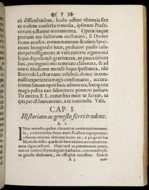 Cap. I. Histotiam ac genesin ferri tradens. - Cap. II. De Præparatis Martis Pharmaceuticis.
