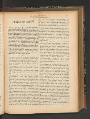 L'Oeuvre du Comité.