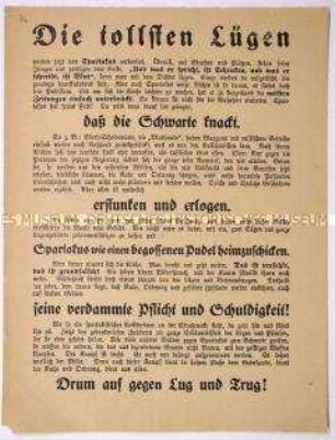 Anonymes antikommunistisches Flugblatt mit Vorwurf der Verbreitung von Lügen durch den Spartakusbund über die Regierung Ebert-Scheidemann