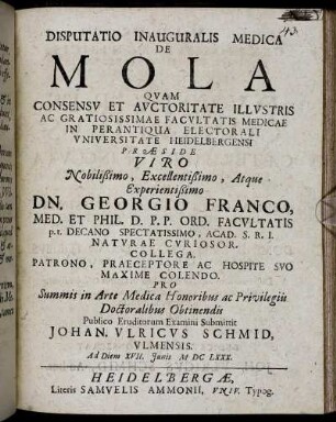 Disputatio Inauguralis Medica De Mola