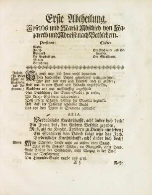Erste Abtheilung. Josephs und Mariä Abschied von Nazareth und Abreise nach Bethlehem