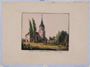 Die Kirche von Seifersdorf bei Radeberg, Teil einer von L. Schmidt lithographierten, kolorierten Serie von Kirchen