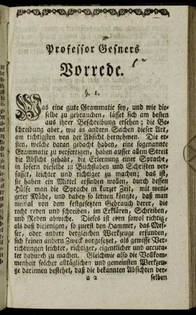 Professor Gesners Vorrede.