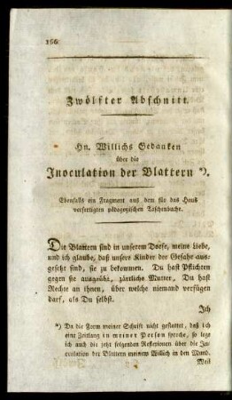 Zwölfter Abschnitt. Hn. Willichs Gedanken über die Inoculation der Blattern