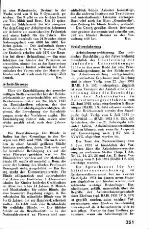 Berufsfürsorge für Blinde in Italien [Arbeitsfürsorge]