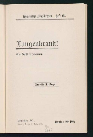 Lungenkrank! : Eine Schrift für Jedermann