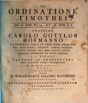 De ordinatione Timothei : ad I. Tim. IV, 14. et II. Tim. I, 6