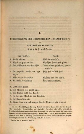 Forschungen über die Kurden und die iranischen Nordchaldäer, 1. Kurdische Texte mit deutscher Übersetzung