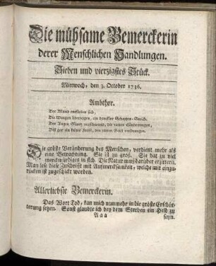 Sieben und vierzigstes Stück. Mittwoch, den 3. October 1736.