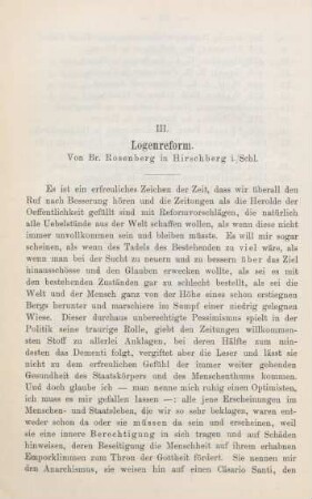 III. Logenreform. Von Br. Rosenberg in Hirschberg i./Schl.