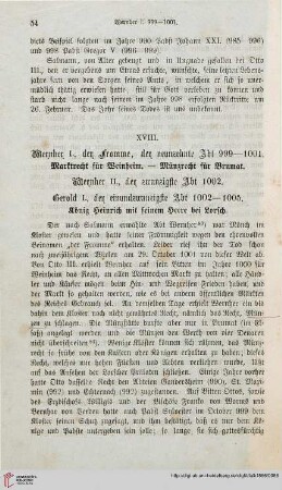 XVIII: Wernher I., der Fromme, der neunzehnte Abt 999-1001. Wernher II., der zwanzigste Abt 1002. Gerold I., der einundzwanzigste Abt 1002-1005