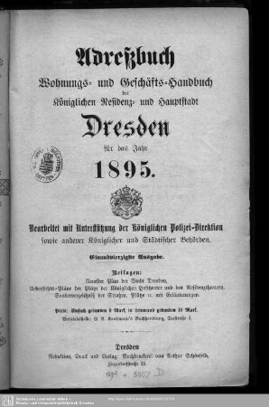 41.1895: Adreßbuch, Wohnungs- und Geschäfts-Handbuch der königlichen Residenz- und Hauptstadt Dresden