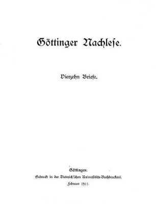 Göttinger Nachlese : vierzehn Briefe