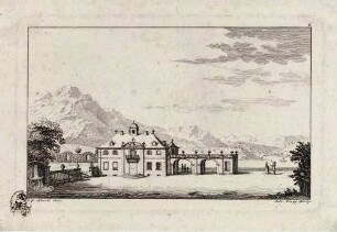 Serie von 14 Landschaften; Bl. 6: Gutshaus, links ein Brunnen