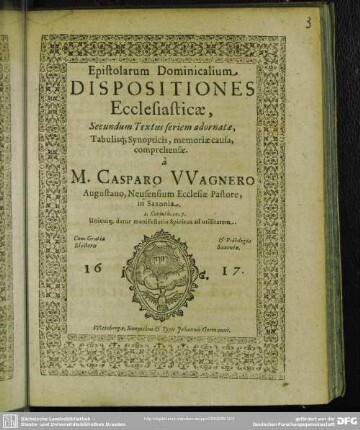 Epistolarum Dominicalium Dispositiones Ecclesiasticae ... comprehensae