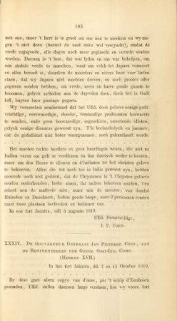 XXXIV. De gouverneur generaal Jan Pietersz. Coen, aan de bewindhebbers der gener. Oost-Ind. Comp. (Heeren YXVII.)