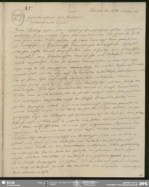 Eigenh. Brief von Christian Lassen an August Wilhelm von Schlegel, London, 10.10.1824