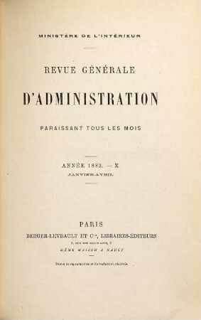 Revue générale d'administration. 13. 1882 = Jan. - Apr.