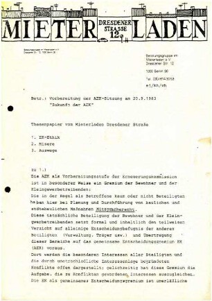 Stellungnahme: Erneuerungskommission Kreuzberg, 1984