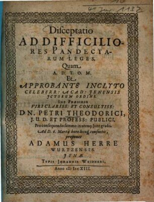 Disceptatio Ad Difficiliores Pandectarum Leges