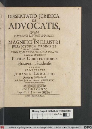 Dissertatio Iuridica, De Advocatis