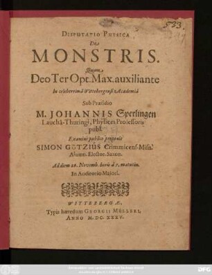 Disputatio Physica De Monstris