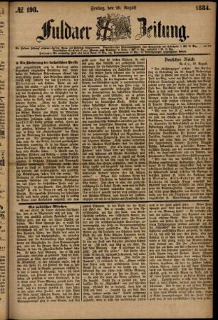 Ausgabe vom Freitag, den 29. August 1884.