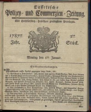 2tes Stueck, Montag den 8ten Januar. 1787