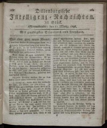 XI. Stück. Sonnabends: den 12. Merz 1796.