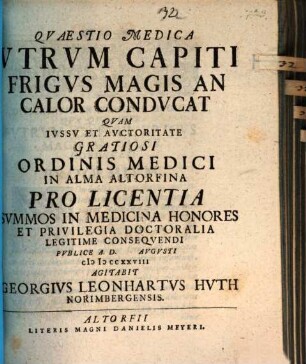 Quaestio medica, utrum capiti frigus magis an calor conducat