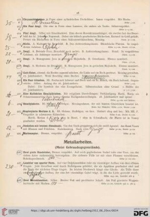 Metallarbeiten, Möbel, Textilien (Nr. 426-589)