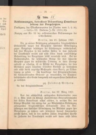 IX. Bestimmungen, betreffend Behandlung Trunkener seitens der Vorgesetzten.