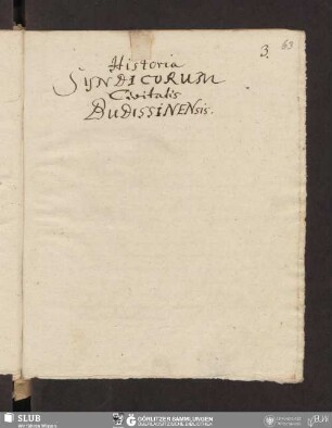 Historia Syndicorum Civitatis Budissinensis
