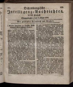 Sonnabends: den 6. May 1775.
