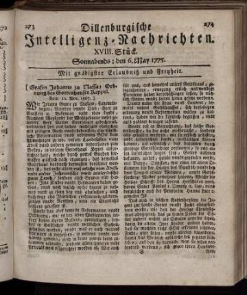 Sonnabends: den 6. May 1775.